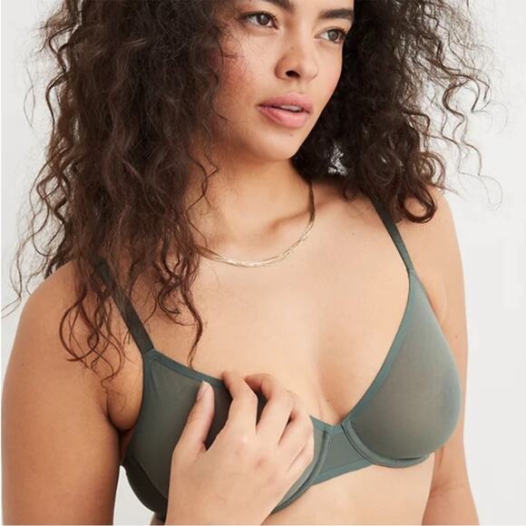 *NWT* Aerie Smoothez Unlined Mesh Bra Full Coverage Royal Palm Green - Picture 3 of 7